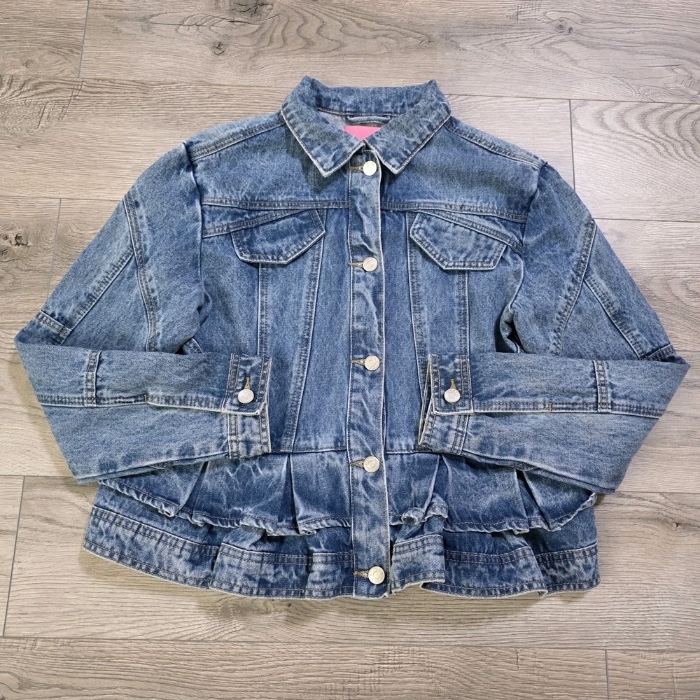 Azalea Wang  Blue Denim Ruffled Peplum Women's Jacket Size Large Cotton NWT